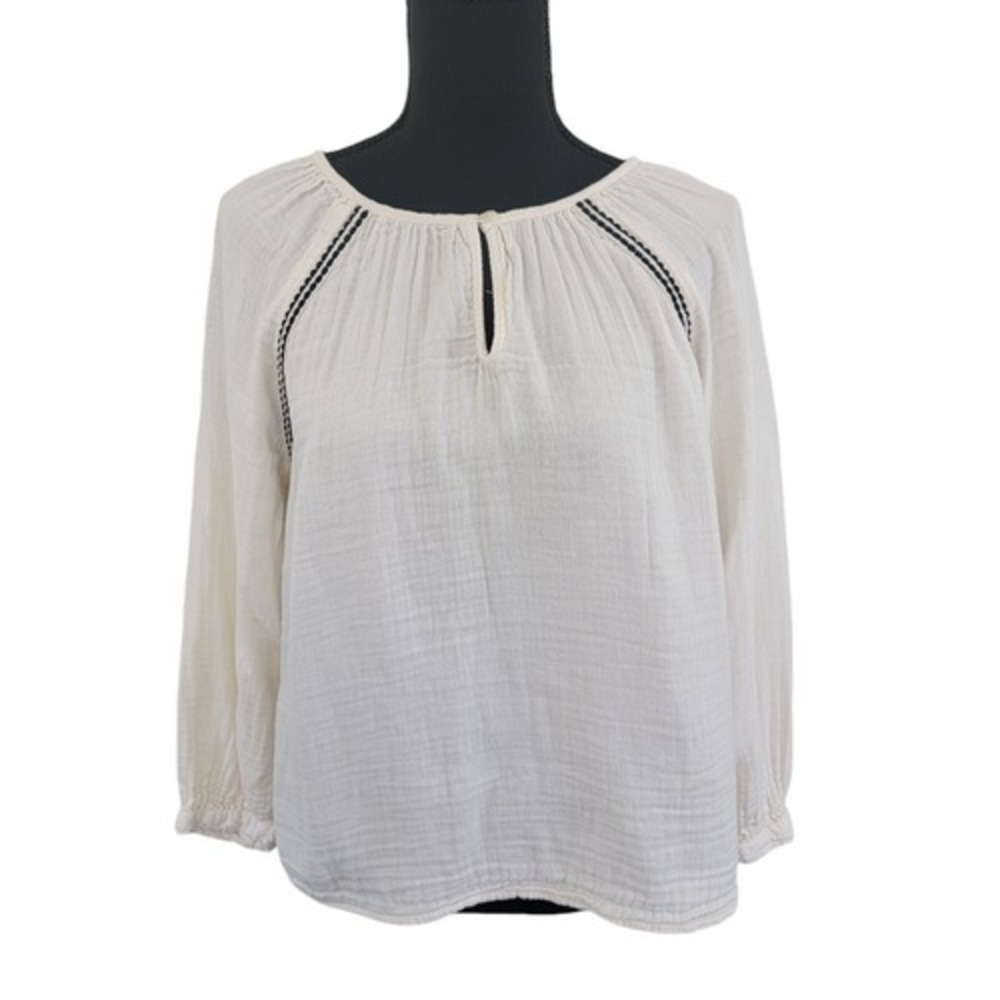 Old Navy Small White Boho Embroidered Keyhole Peasant Blouse Prairie Cottage
